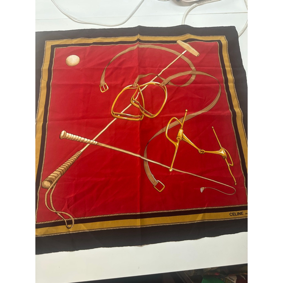 Celine Accessories - Women's Celine Red & Black Equestrian Silk Scarf One Size